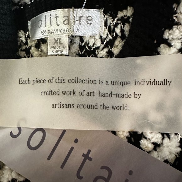 Solitaire by Ravi Khosla Black White High Neck Chunky Hand Knit Sweater xl - Picture 5 of 9